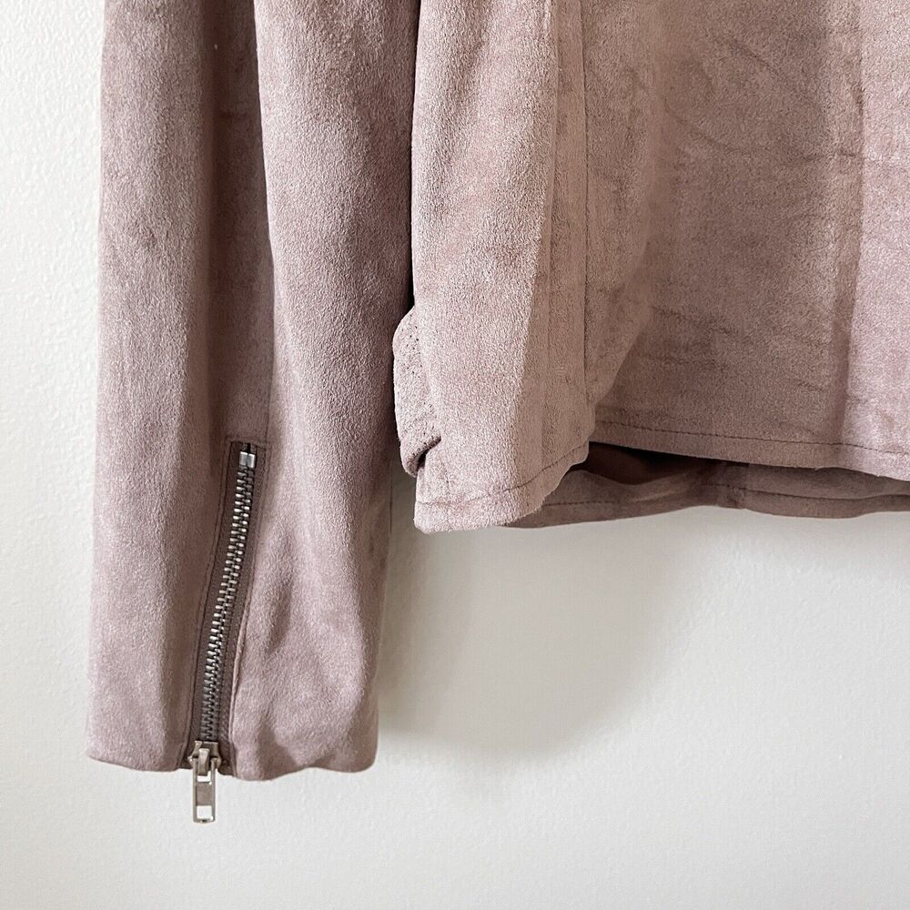 Pixley Faux Suede Moto Jacket Womens Cropped Full Zip Pockets Lined Beige Medium - Picture 7 of 7